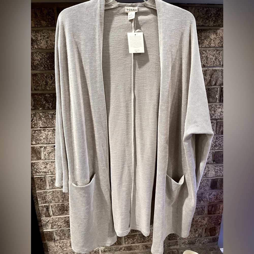 DONNI. NWT OSFA sand color ribbed long sweater